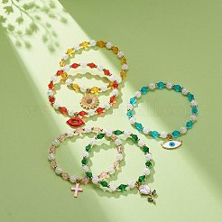 Acrylic Beaded Stretch Bracelet with Alloy Enamel Charms for Women&nbsp;BJEW-JB08727