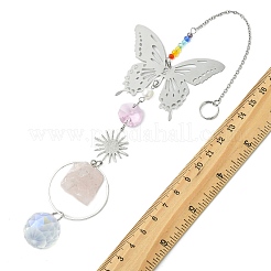 Butterfly Sun 201 Stainless Steel & Natural Rose Quartz Suncatcher&nbsp;HJEW-JM04935