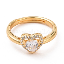 Clear Cubic Zirconia Heart Adjustable Ring&nbsp;RJEW-C029-05G