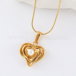 Elegant Stainless Steel & Imitation Pearl Heart Pendant Necklaces for Women&nbsp;EM0874