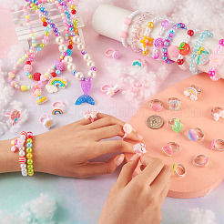 Flower & Shell & Watermelon & Rabbit Plastic Cuff & Adjustable Ring & Pendant Necklace & Stretch Bracelets&nbsp;SJEW-TA0001-02