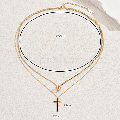 Stainless Steel Crystal Rhinestone Cross Pendant Double Layer Necklaces for Women&nbsp;BW9176