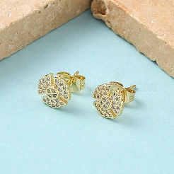 Flower Brass Micro Pave Clear Cubic Zirconia Stud Earrings&nbsp;EJEW-Z144-03G