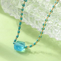 304 Stainless Steel Glass Beads Link Chain Bracelets&nbsp;BJEW-A036-14G-01