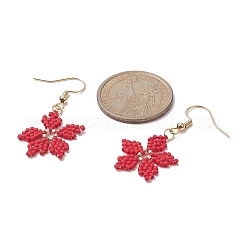 Glass Seed Braided Snowflake Dangle Earrings&nbsp;EJEW-MZ00069-01