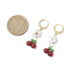 Natural Carnelian Beads & Glass Seed Dangle Hoop Earrings&nbsp;EJEW-MZ00309-02