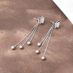 Butterfly 304 Stainless Tassel Steel Stud Earrings&nbsp;EJEW-H175-05P