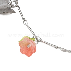 201 Stainless Steel Butterfly & Spray Painted Glass Flower Charm Brass Bar Link Chain Anklets&nbsp;AJEW-AN00736-03