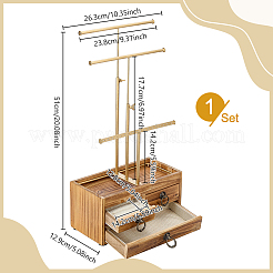 3-Tier Iron T Bar Jewelry Dispaly Tower Stands with 3 Wooden Drawers&nbsp;ODIS-WH0038-322
