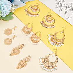5 Pairs 5 Style Alloy Flat Round & Teardrop Filligree Boho Chandelier Earrings&nbsp;EJEW-AN0003-01