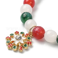 Resin Round Beaded Stretch Bracelet with Alloy Enamel Christmas Charms&nbsp;BJEW-JB09525