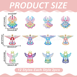 24Pcs 12 Colors 201 Stainless Steel Etched Metal Embellishments Pendants&nbsp;STAS-WR0001-46