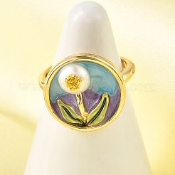 Brass Enamel Cuff Rings&nbsp;RJEW-K291-02G-02