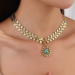 Flower 304 Stainless Steel with Synthetic Turquoise Pendant Necklaces for Women&nbsp;FS-WGCCFBF-02