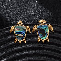 304 Stainless Steel Natural Paua Shell Stud Earrings&nbsp;EJEW-Z103-05G-01