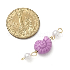 Porcelain Shell Shape & White Round ABS Plastic Imitation Pearl Beaded Connector Charms&nbsp;PALLOY-JF04408