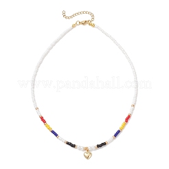 Valentine's Day 304 Stainless Steel Heart Pendant Glass Seed Beaded Necklaces for Women&nbsp;NJEW-MZ00146