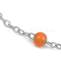 304 Stainless Steel Cable Chain Bracelet with Enamel Rondelle Beaded&nbsp;BJEW-G683-02P-01