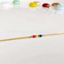 Rainbow Color Glass Beaded Double Layer Bracelets with Brass Chains for Women Elegant Jewelry&nbsp;RN7391