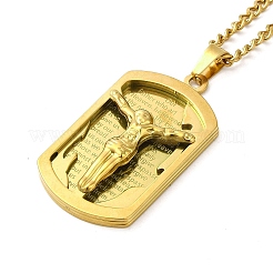 Jesus Rectangle Tag 201 Stainless Steel Pendant Necklace with Iron Box Chains&nbsp;LS-NJEW-D048-07G