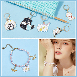Cat & Paw Print Alloy Enamel Pendant Stitch Markers&nbsp;HJEW-AB00352