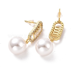 Clear Cubic Zirconia Oval with Plastic Pearl Dangle Stud Earrings&nbsp;EJEW-A072-11LG-A