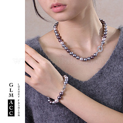 Glass Pearl Round Beaded Necklaces & Bracelets Sets for Women&nbsp;WGE4CCE-03