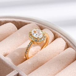 Rack Plating Brass Micro Pave Clear Cubic Zirconia Cuff Finger Rings for Women&nbsp;RJEW-M028-10G