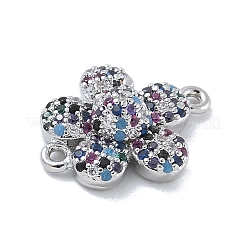 Rack Plating Brass Micro Pave Colorful Cubic Zirconia 5-Petal Flower Connector Charms&nbsp;KK-A234-068P