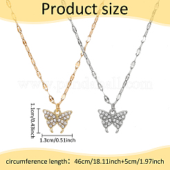 2Pcs 2 Colors Crystal Rhinestone Butterfly Pendant Necklaces Set with Alloy Dapped Chains for Women&nbsp;NJEW-AN0001-67