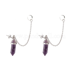 Double Pointed Bullet Natural Mixed Stone Dangle Stud Earrings&nbsp;EJEW-JE04707