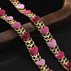 Heart Brass Enamel Link Chain Bracelets for Women&nbsp;BJEW-B125-04G