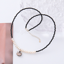 Cute Cat Head Pendant Silver Black Tourmaline Freshwater Pearl Necklace&nbsp;MQ9984