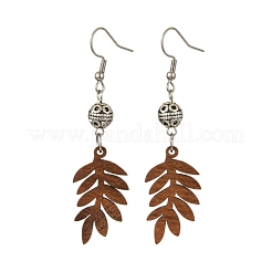 6 Pairs 6 Styles Natural Walnut Wood with Alloy Bead Dangle Earrings for Women&nbsp;EJEW-JE06102