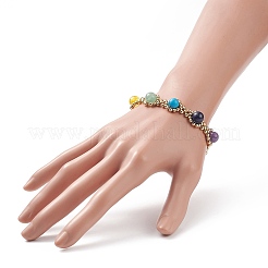 Natural & Synthetic Mixed Gemstone Chakra Beaded Bracelet with Mesh Chains&nbsp;BJEW-JB09007