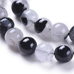 Natural Tourmalinated Quartz/Black Rutilated Quartz Beads Strands&nbsp;G-E558-04-6mm