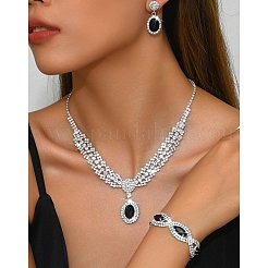 Oval & Horse Eye Brass Rhinestone Necklaces & Bracelets & Earring Sets&nbsp;FS-WG182CE-03