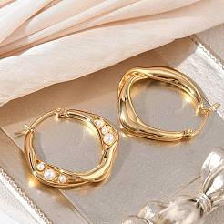 304 Stainless Steel & ABS Plastic Pearl Hoop Earrings&nbsp;SA-CBA2696-31G