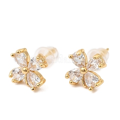 Flower Brass Micro Pave Clear Cubic Zirconia Stud Earrings&nbsp;EJEW-P331-10G