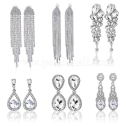 6 Pairs 6 Style Alloy Rhinestone Teardrop Dangle Clip-on Earrings&nbsp;EJEW-FI0002-91