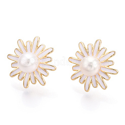 Daisy Flower Natural Pearl Stud Earrings with Enamel&nbsp;PEAR-N020-07G