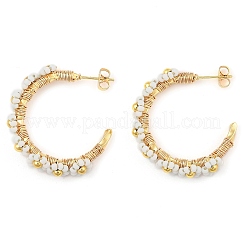 304 Stainless Steel & Bohemian Beaded C-Shaped with Flower Stud Earrings for Women&nbsp;EJEW-R001-03G-02