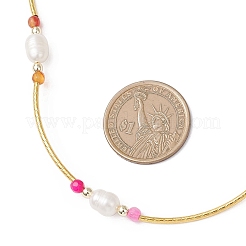 Natural Amethyst & Carnelian & Agate & Amazonite & Green Aventurine Faceted Round & Natural Pearl Rice & Brass Curved Tube Beaded Necklaces&nbsp;NJEW-JN05534