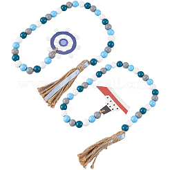 2Pcs 2 Styles Wood Beaded Hanging Ornaments&nbsp;HJEW-GF0001-56A