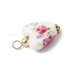 Heart Shaped Pink Floral Printed Porcelain Pendants&nbsp;PALLOY-JF03972