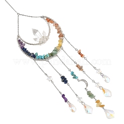 Chakra Natural & Synthetic Gemstone Chips & Metal Moon Suncatchers&nbsp;HJEW-TA00504