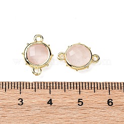 Brass Natural Rose Quartz Connector Charms&nbsp;KK-Z096-01G-02
