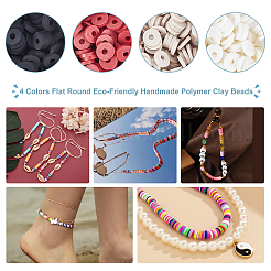4 Colors Flat Round Handmade Polymer Clay Beads&nbsp;CLAY-AR0001-26