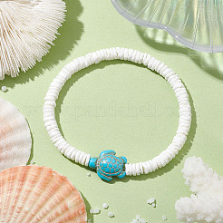 Summer Beach Sea Turtle Dyed Synthetic Turquoise Bead Bracelets&nbsp;BJEW-JB10313-01