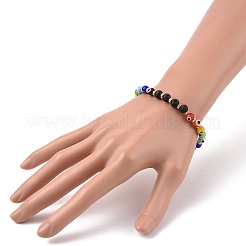 Chakra Theme Handmade Evil Eye Lampwork Beads Stretch Bracelets&nbsp;BJEW-JB09125